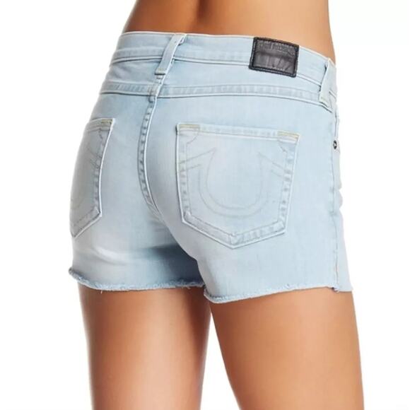 True Religion Frayed Hem Cora Crop Straight Mid Rise Cut Off Jean Shorts US 28 - Picture 2 of 8